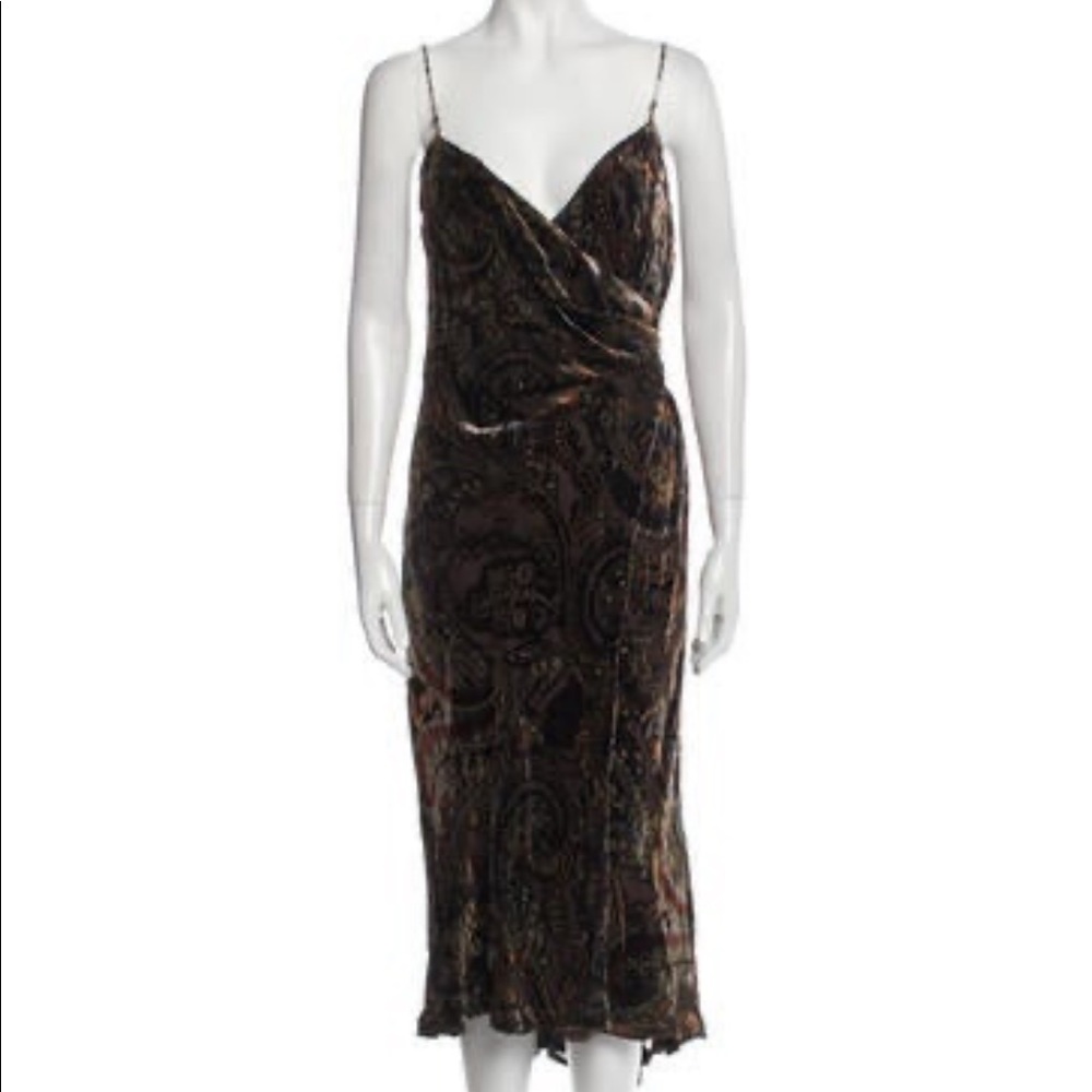 Vintage Ralph Lauren Dress | Velvet Brown and Colorful Paisley | Size 6 | NWT